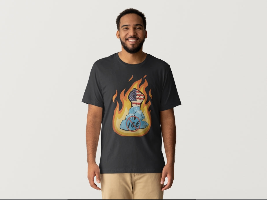 /Defund ICE Short Sleeve T-Shirt With Flames5