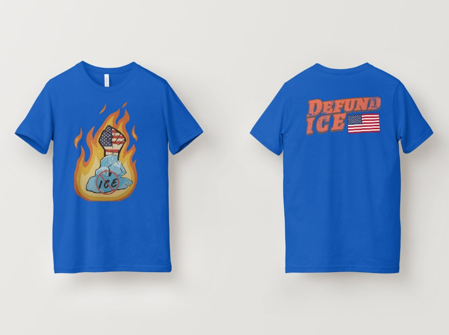 /Defund ICE Short Sleeve T-Shirt With Flames5