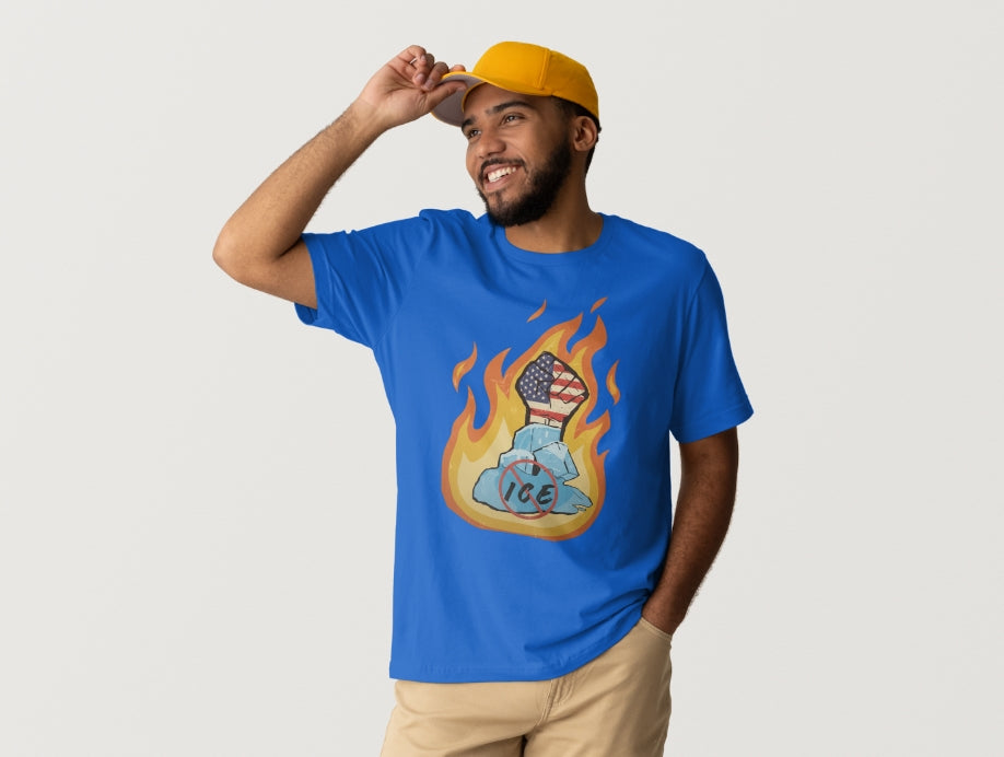 /Defund ICE Short Sleeve T-Shirt With Flames5
