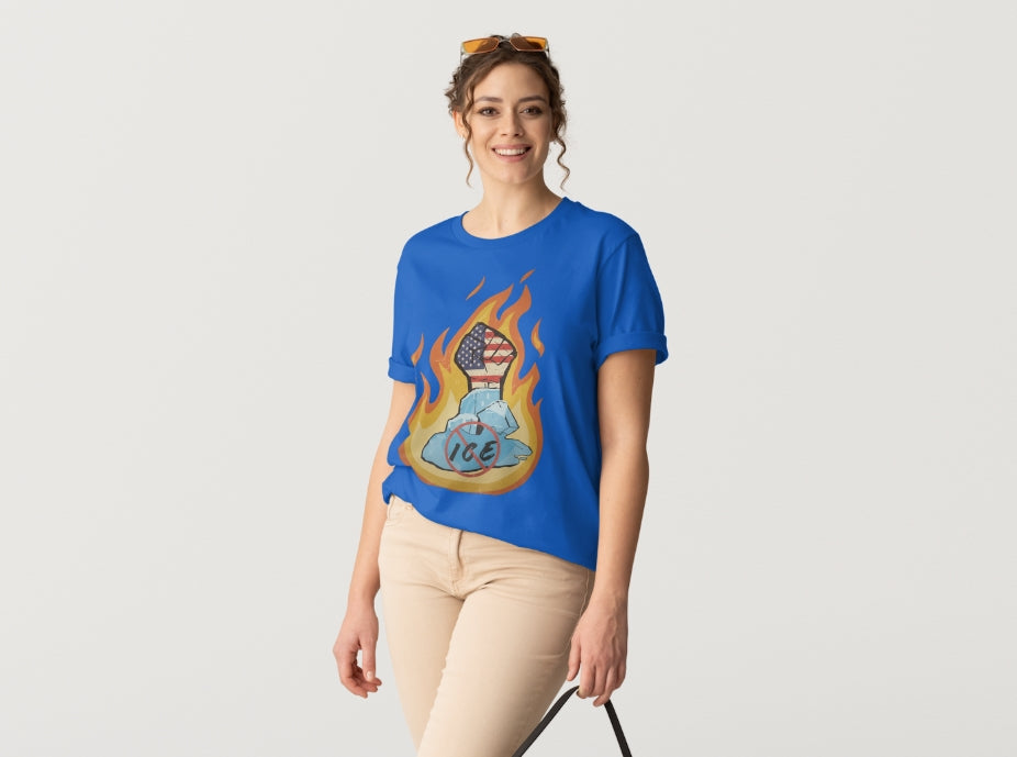 /Defund ICE Short Sleeve T-Shirt With Flames5