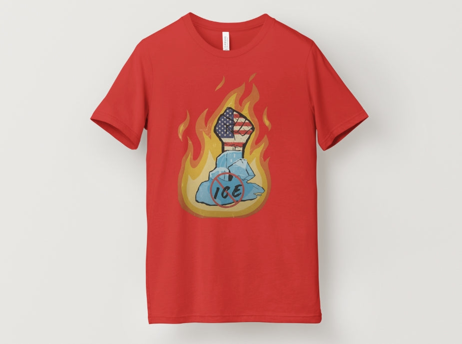 /Defund ICE Short Sleeve T-Shirt With Flames5