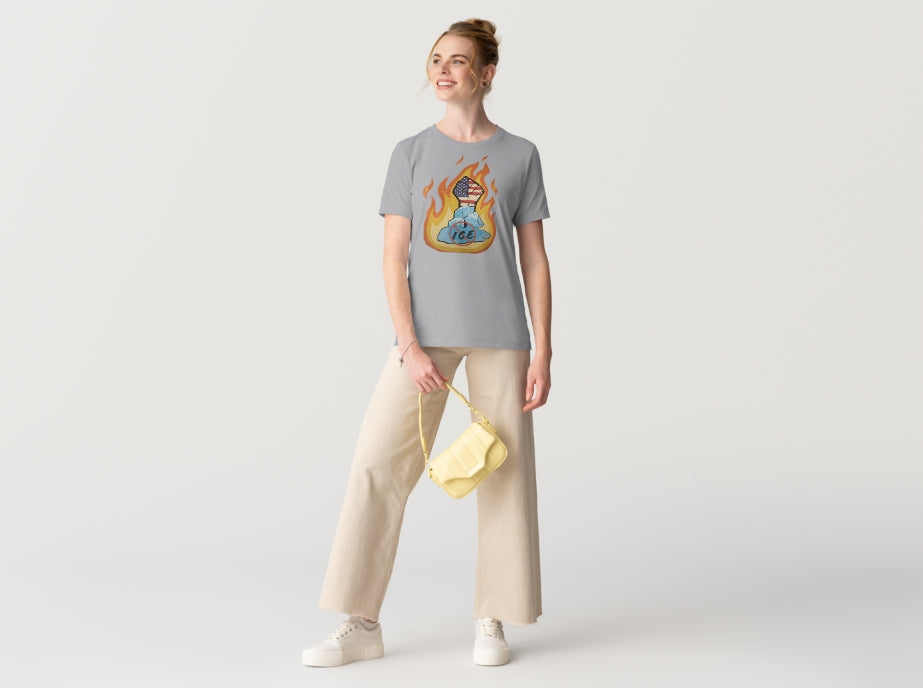 /Defund ICE Short Sleeve T-Shirt With Flames5