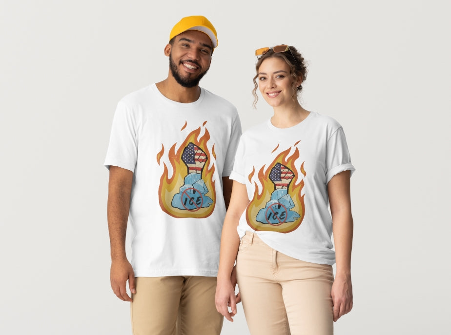 /Defund ICE Short Sleeve T-Shirt With Flames5