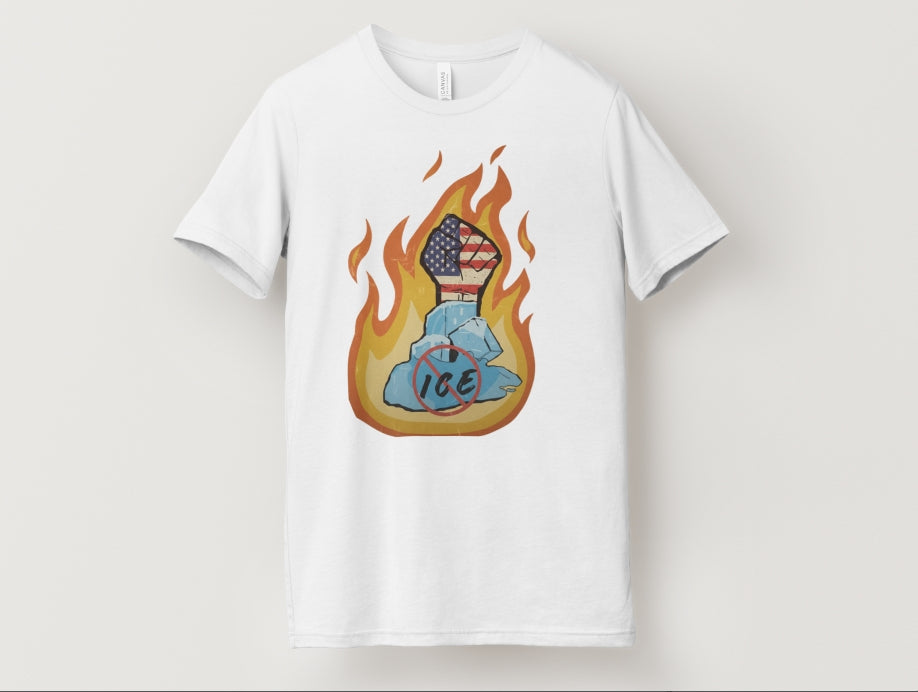 /Defund ICE Short Sleeve T-Shirt With Flames5